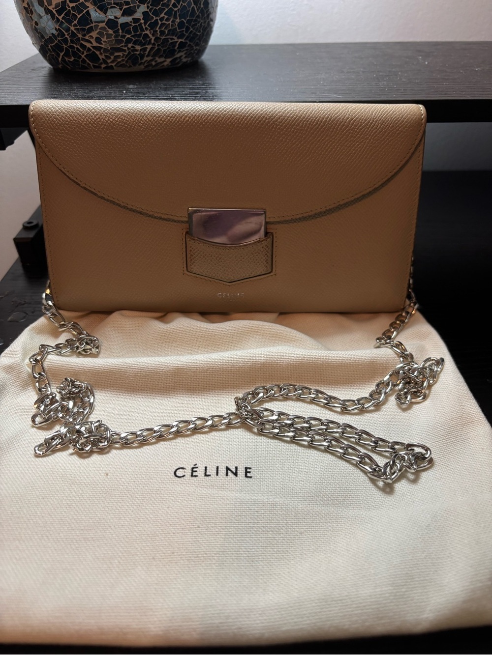 Authentic Celine Trotteur Large Flap Wallet On Chain (WOC) – VGUC W/Dust Bag